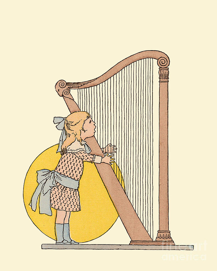 Music Digital Art - Little Girl Harpist by Madame Memento
