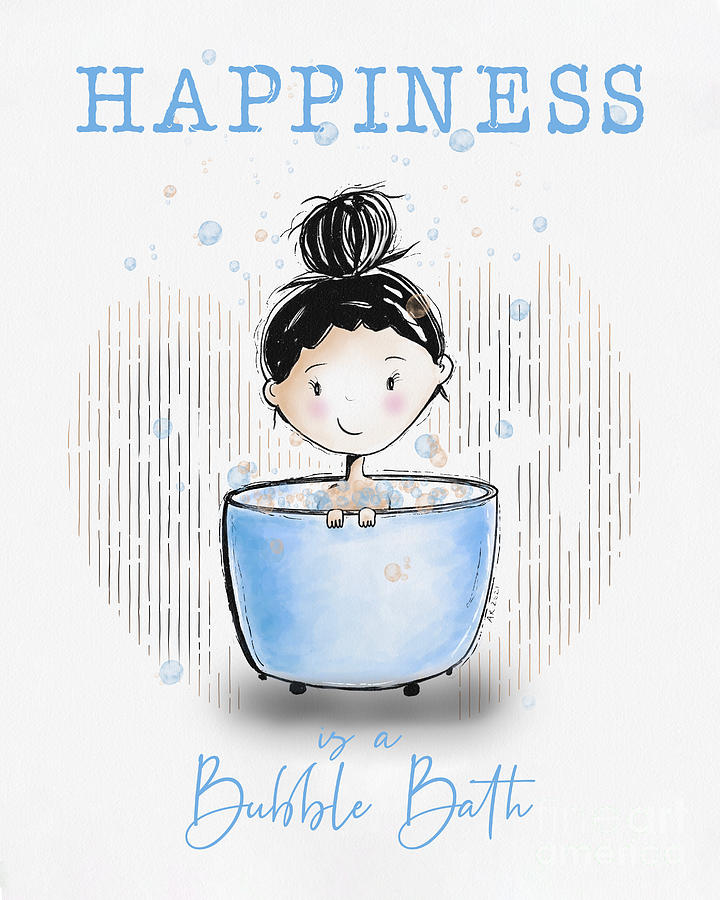 Little Girl In Bubble Bath Illustration Drawing by Alissa Beth Photography
