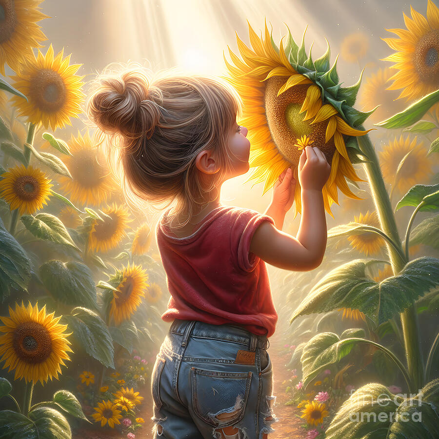 Little Girl In Sunflowers Digital Art