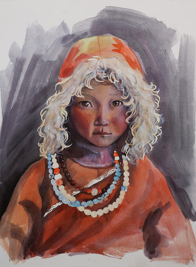 Little Girl Painting by Munkhzul Bundgaa