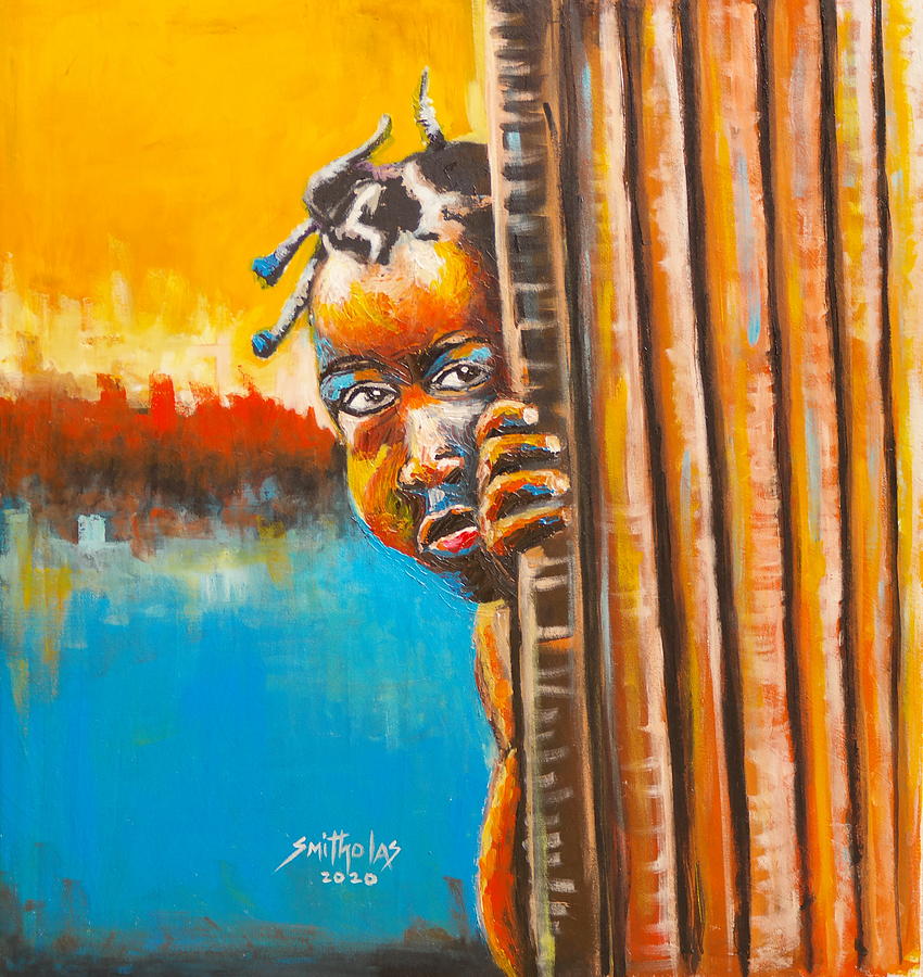 Little Girl Peeping Painting by Olaoluwa Smith