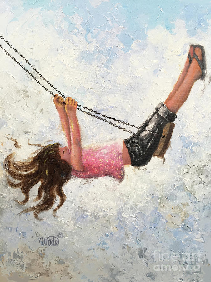 Little Girl Swinging High in the Sky Painting by Vickie Wade