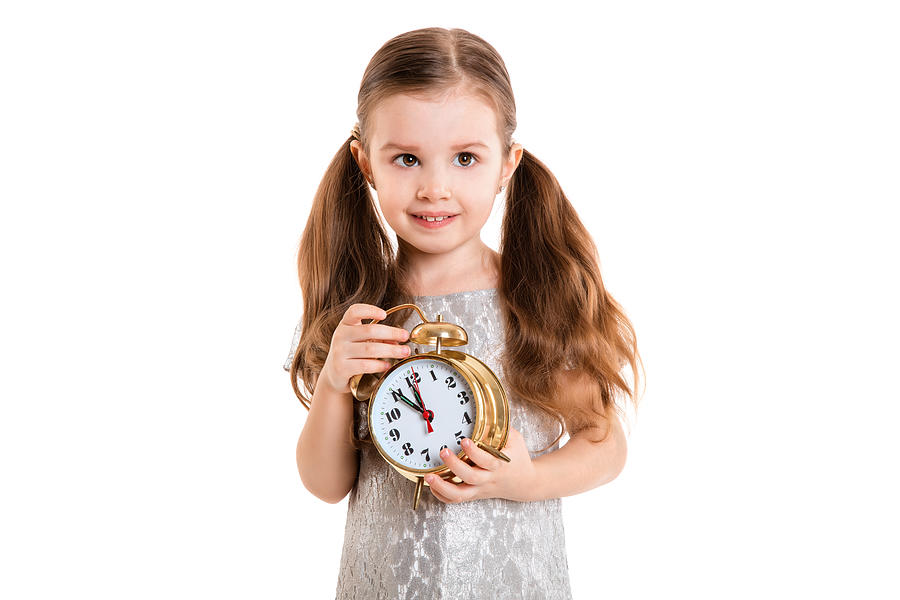 Little Girl With Alarm Clock (isolated On White Background, Isolated) Photograph by Kertlis
