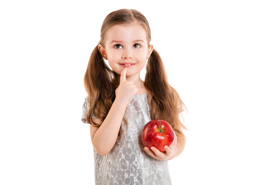 Little Girl With Apple(isolated On White Background, Isolated) Photograph by Kertlis