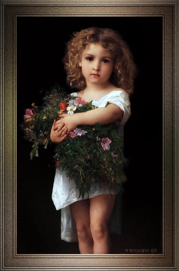 Little Girl With Flowers by William-Adolphe Bouguereau Painting by Rolando Burbon