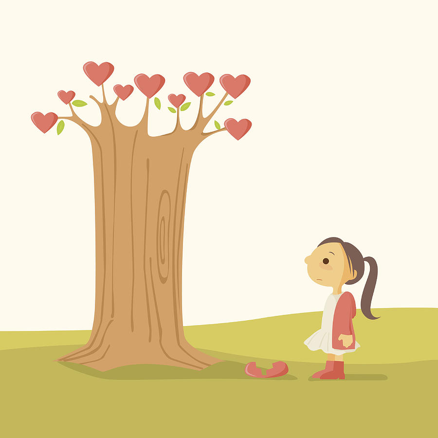 Little Girl with Heart Break Tree Drawing by Ceneri