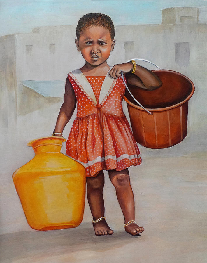 India Painting - Little Girl with Waterpots by Mary Susanna Turcotte