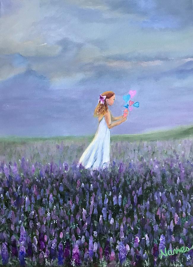 Little Girls, Hearts and Flowers Painting by Deborah Naves