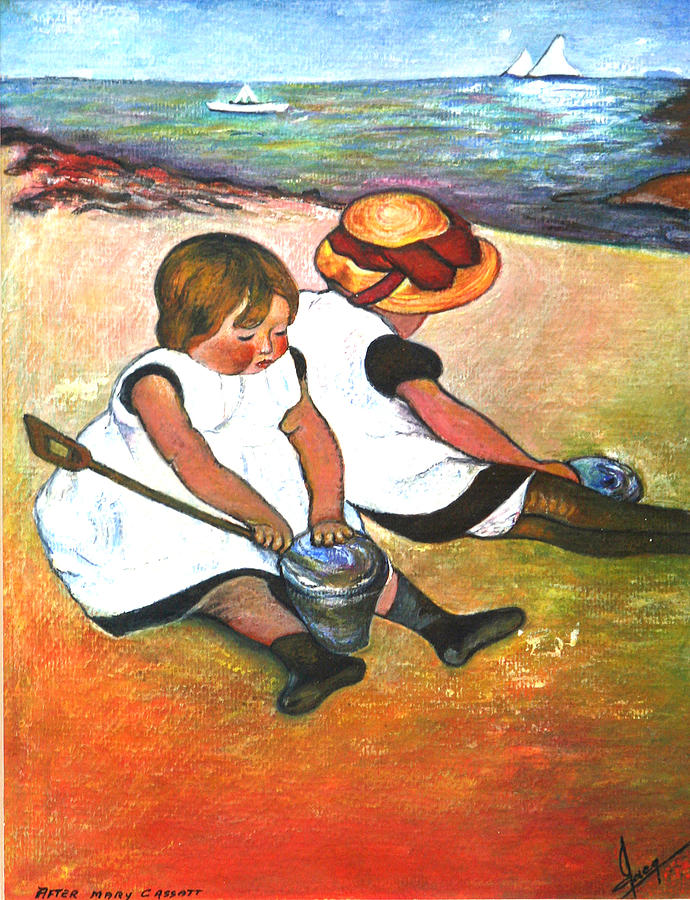 Little Girls on the Beach Painting by Jackie Nourigat