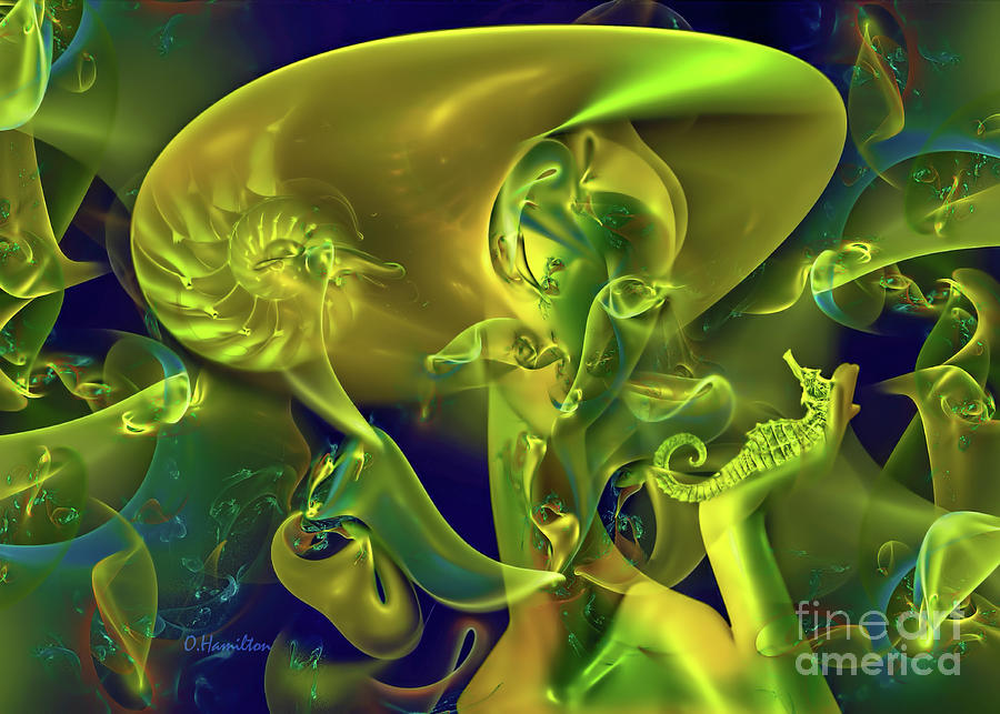 Seahorse Digital Art - Little Green Seahorse  by Olga Hamilton