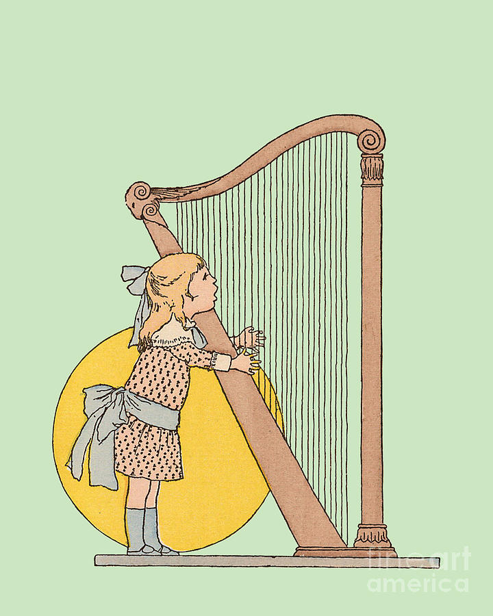 Music Digital Art - Little Harpist by Madame Memento