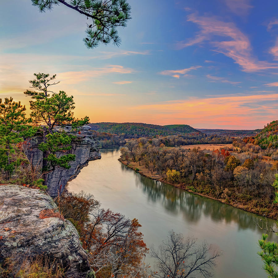 Little Hawksbill Crag in Calico Rock Over The White River Photograph by Gregory Ballos