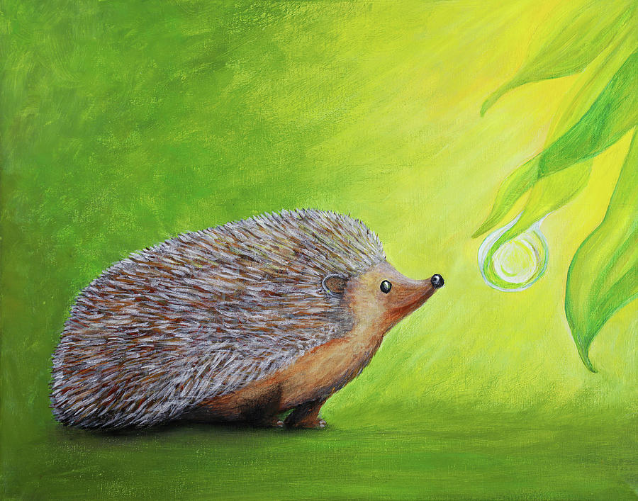 Animal Painting - Little Hedgehog And Dewdrop by Iryna Goodall