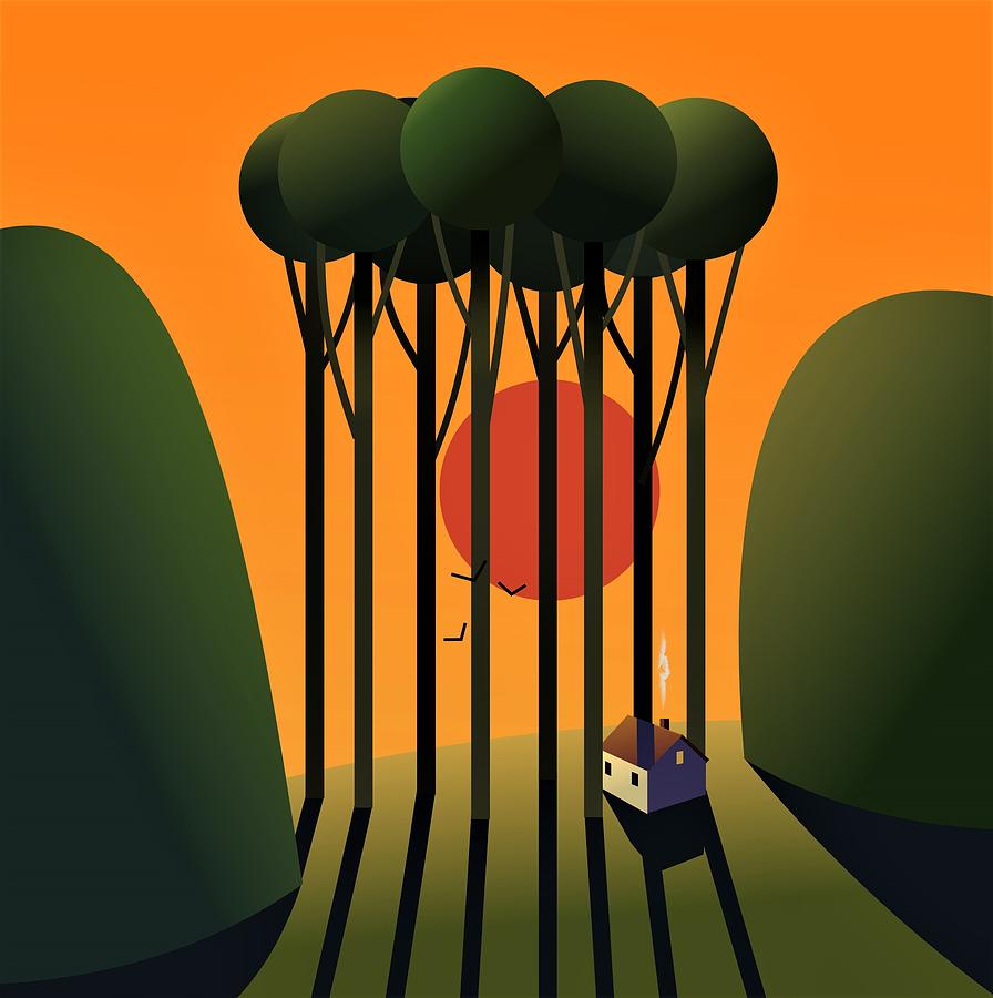 Little House Beneath the Trees Digital Art by Fatline Graphic Art