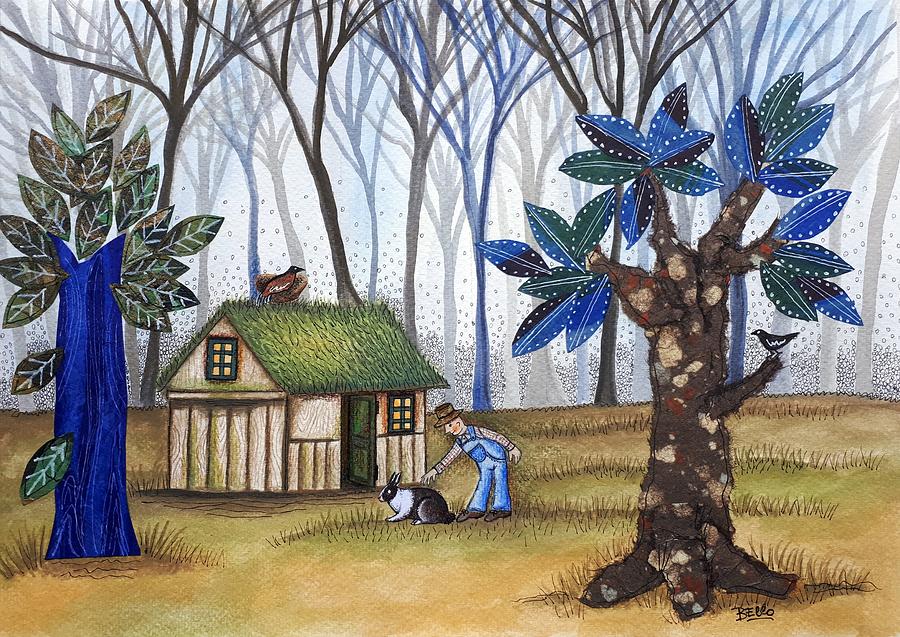 Little House in Blue Forest Painting by Graciela Bello