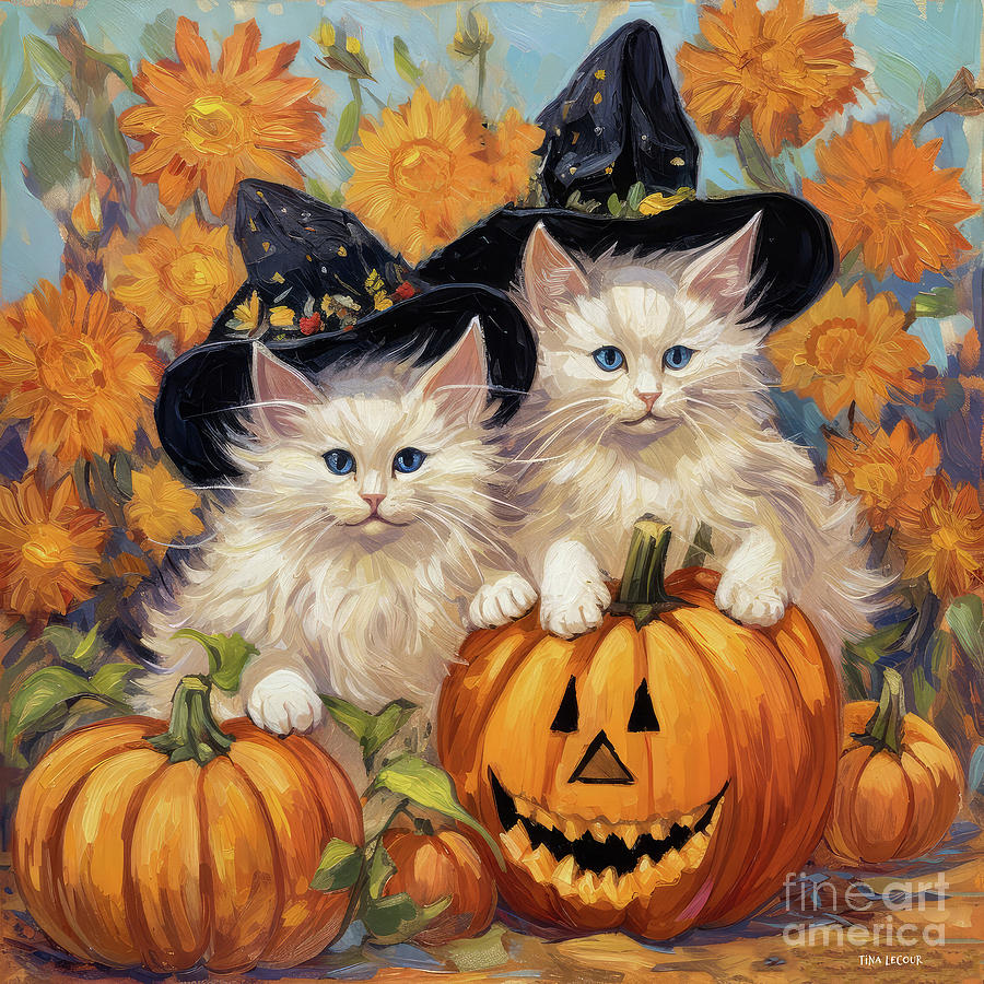 Little Kitten Witches Painting by Tina LeCour