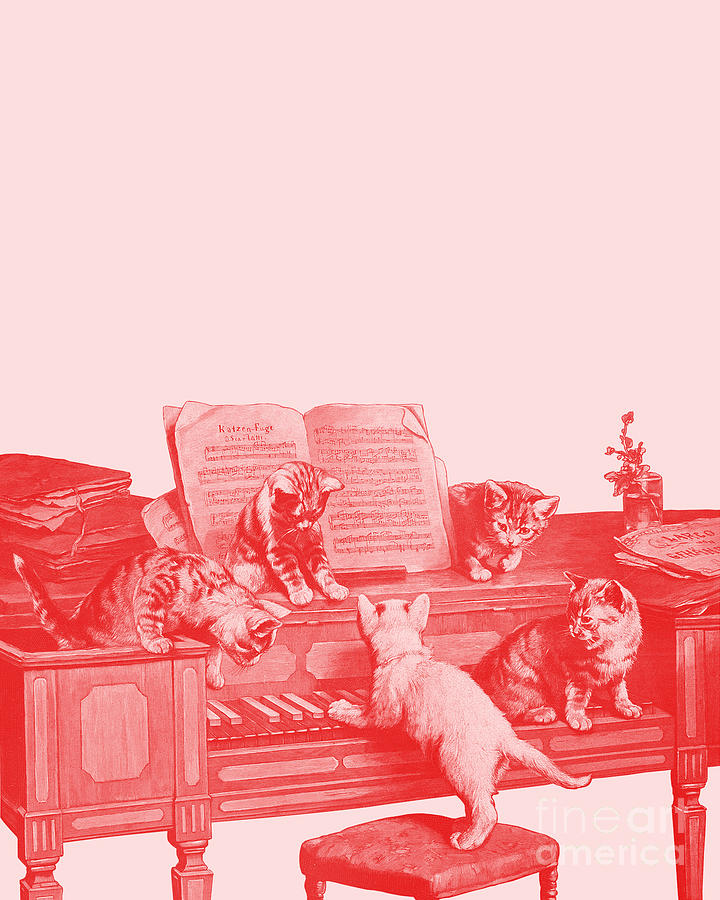 Cat Mixed Media - Little Kittens Playing Piano Music by Madame Memento
