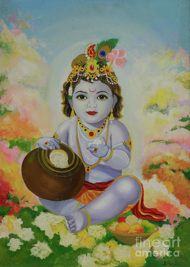 Little Krishna Painting by Shurentsetseg Batdorj