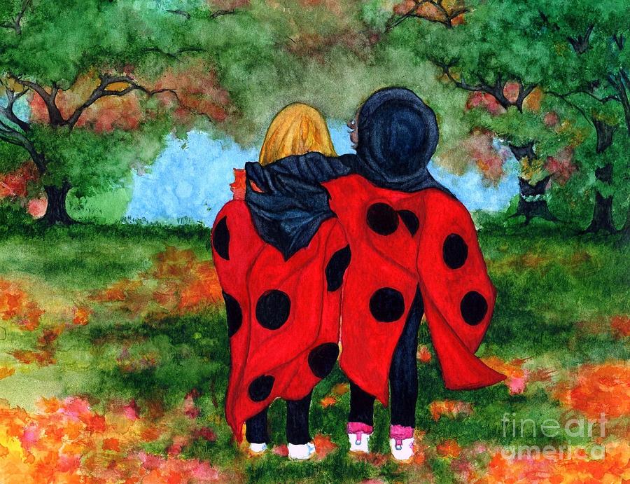 Little Ladybugs Halloween  Painting by Janine Riley