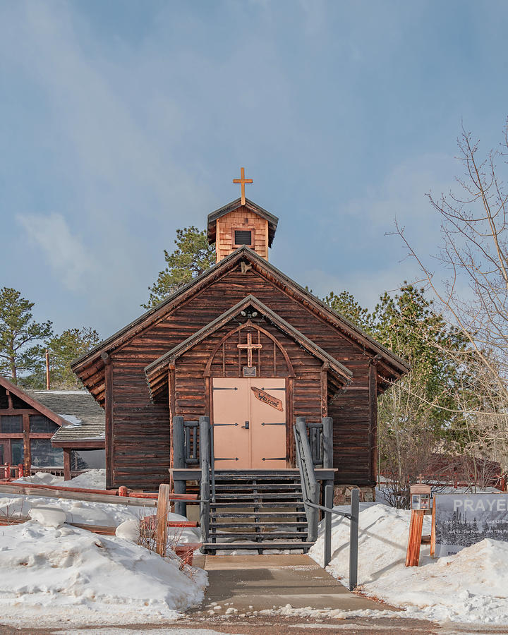 Little Log Church, Vertical Photograph by Marcy Wielfaert