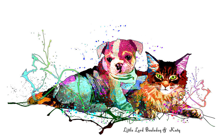 Little Lord Bouledog And Katy Mixed Media by Miki De Goodaboom