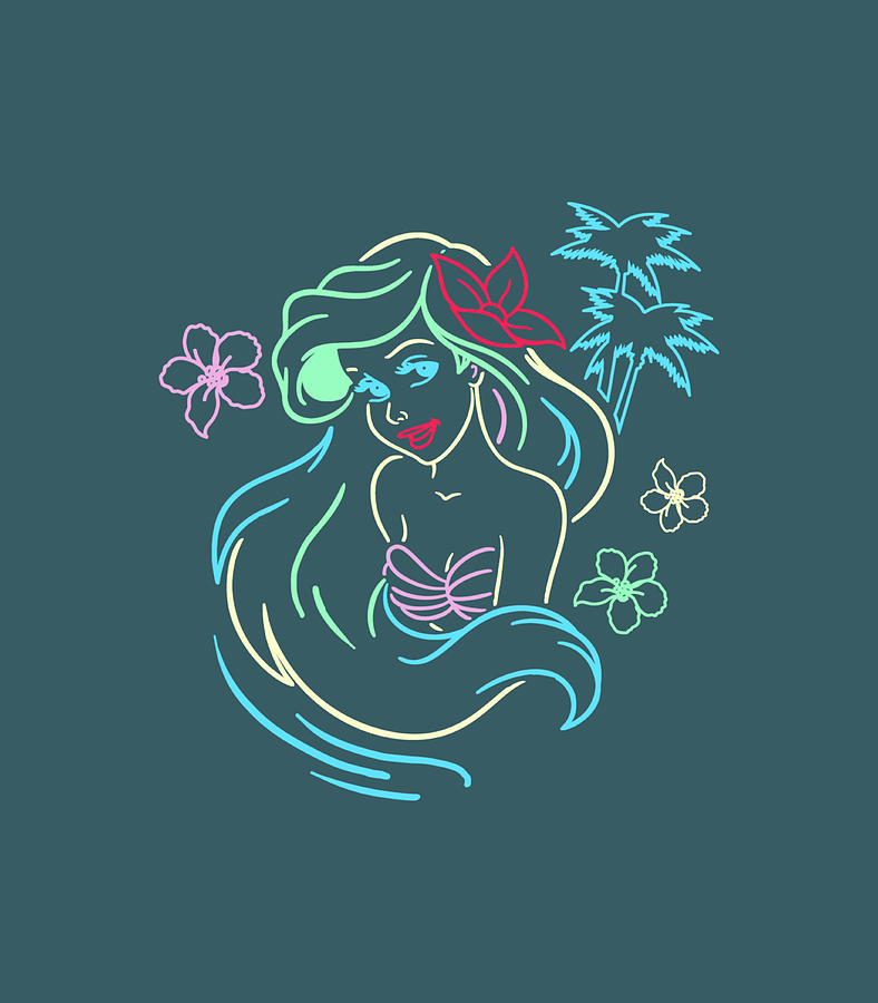 Little Mermaid Ariel Neon Lights Graphic Digital Art by Timurn Rawda