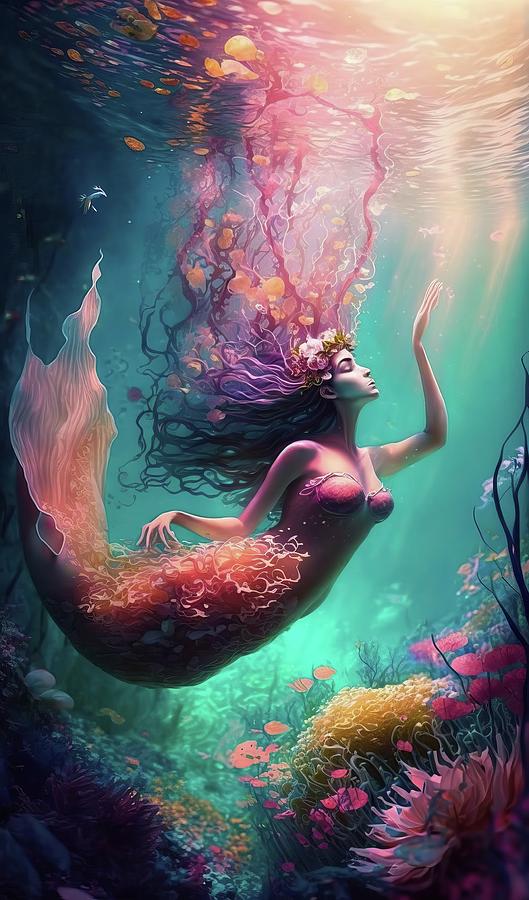 Mermaid Painting - Little Mermaid No.8 by My Head Cinema