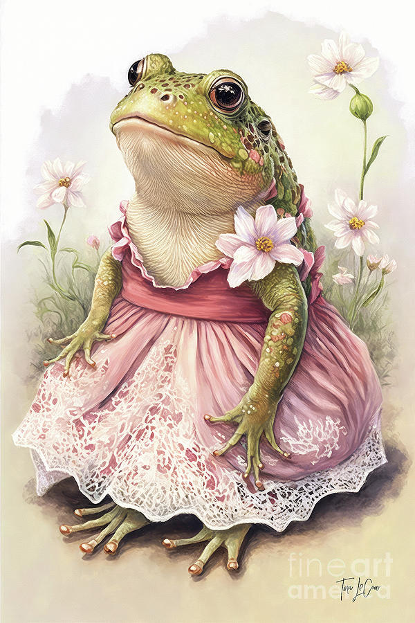 Frog Painting - Little Miss Prissy by Tina LeCour