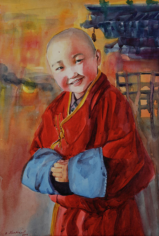 Little Monk Painting by Munkhzul Bundgaa