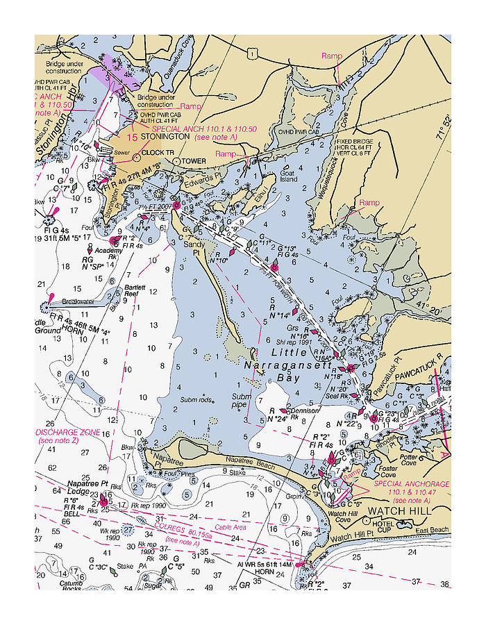 Little Narragansett Bay Custom Chart Digital Art by Nautical Chartworks