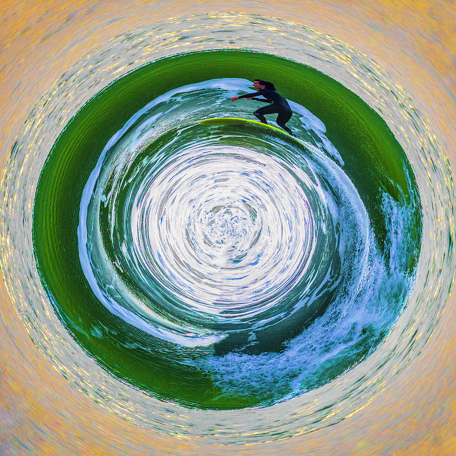 Little Planet - Surfing Around on a Glassy Wave Photograph by Lindsay Thomson