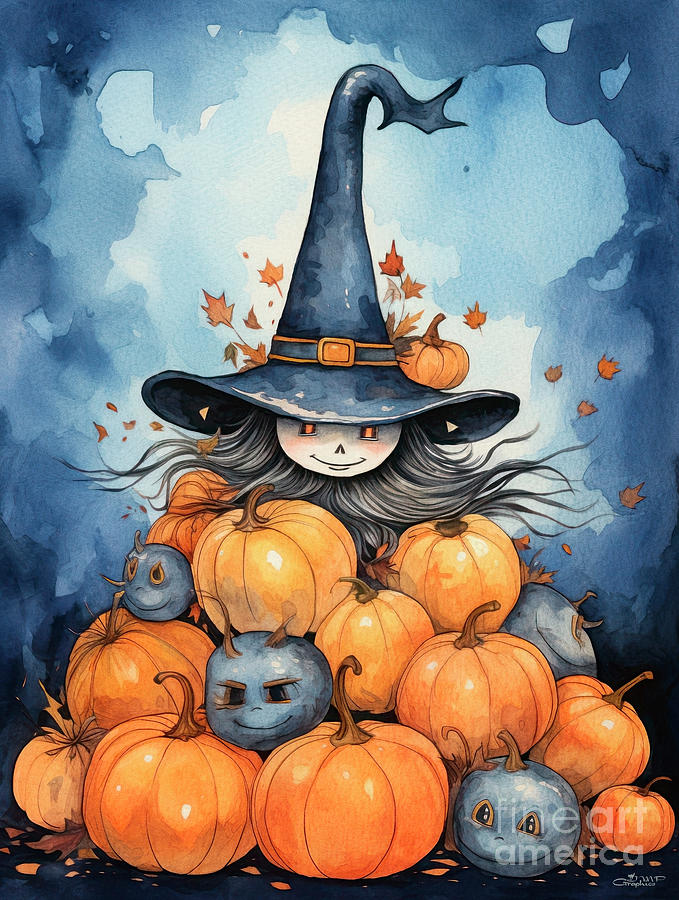 Little Pumpkin Witch Digital Art by Jutta Maria Pusl