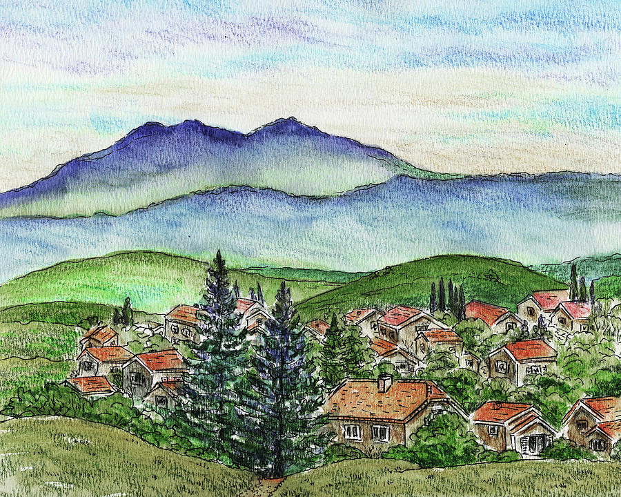 Little Quiet Village In The Mountains Landscape Painting  Painting by Irina Sztukowski