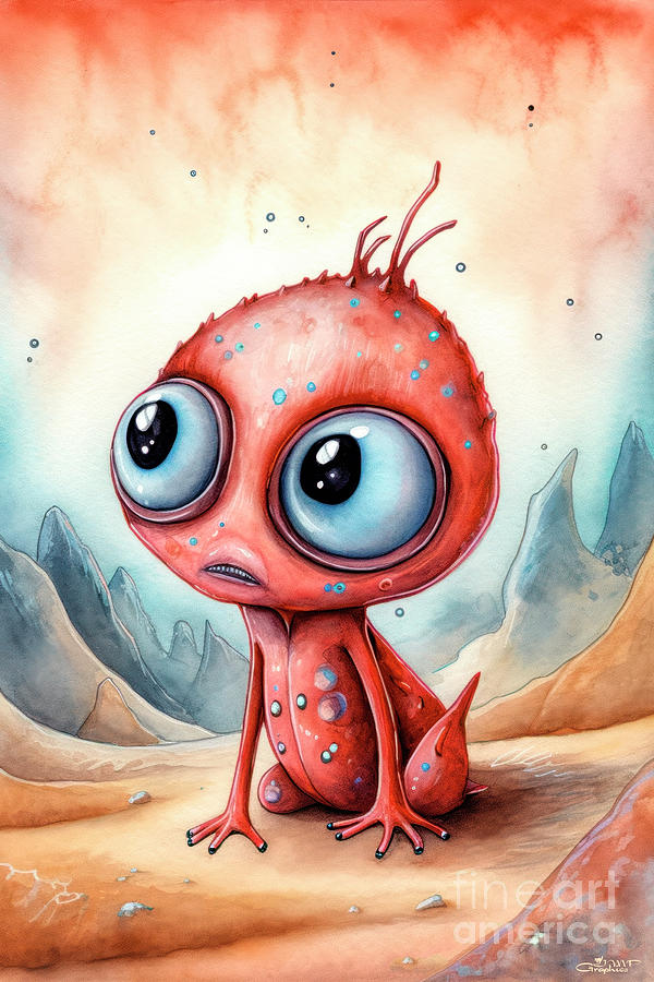 Little Red Alien Digital Art by Jutta Maria Pusl