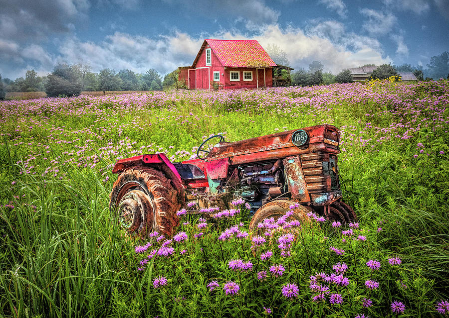 Little Red Barn and Tractor Photograph by Debra and Dave Vanderlaan