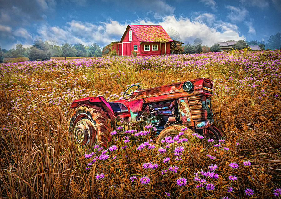 Little Red Barn and Tractor Painting Photograph by Debra and Dave Vanderlaan
