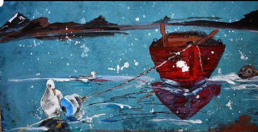 Little Red Boat  Painting by Susan Voidets