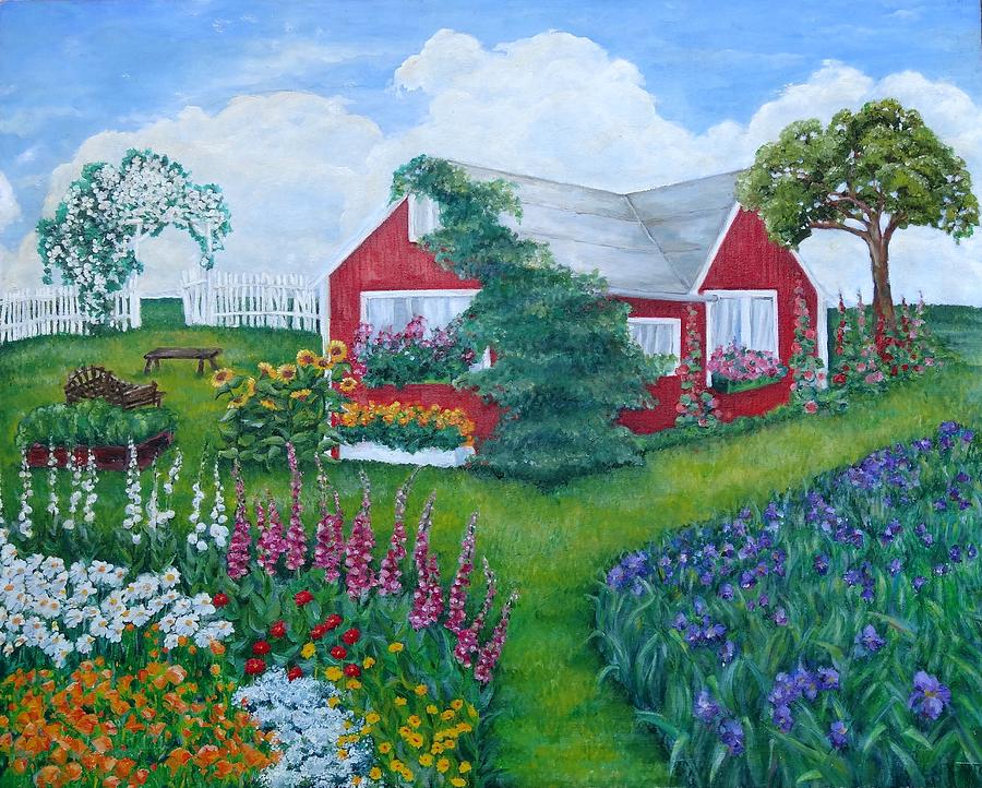 Flower Painting - Little Red House by Barbara Esposito