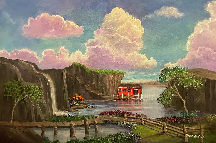 Little Red House Boat Painting by Rand Burns
