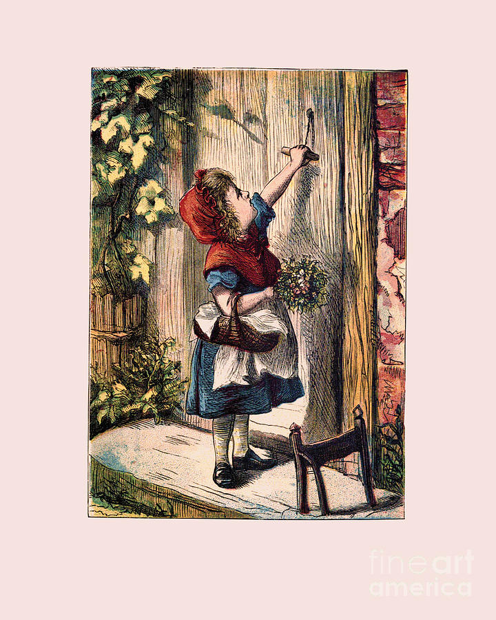 Fantasy Drawing - Little Red Knocking On Grandmothers Door by Madame Memento