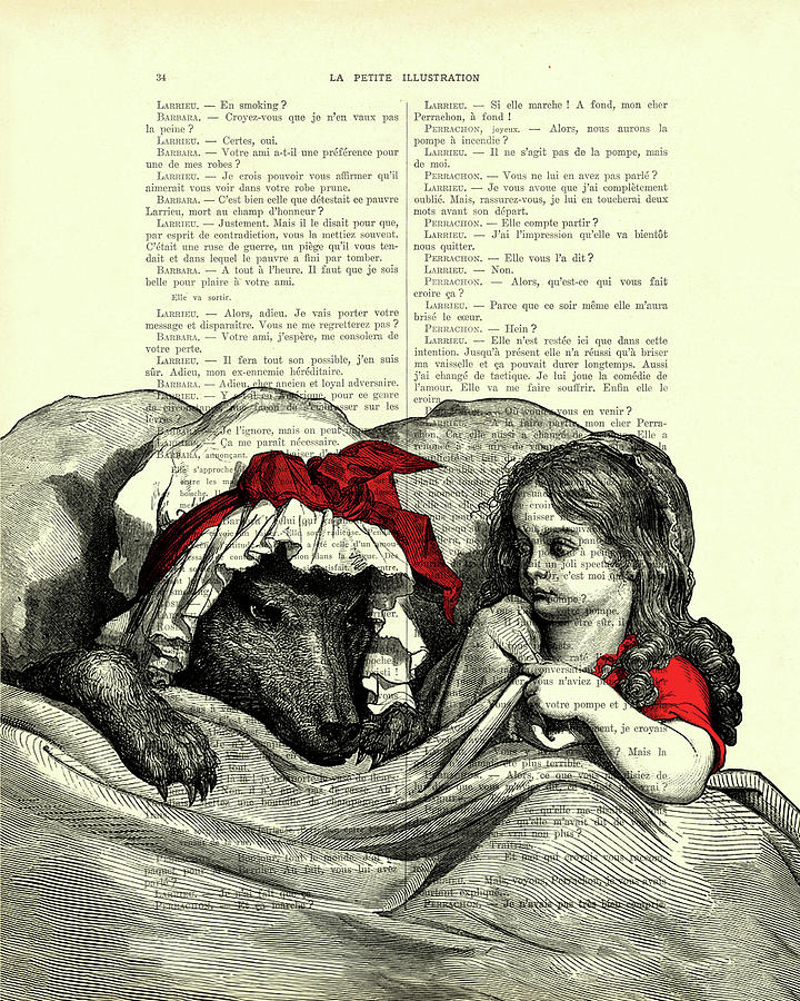 Vintage Digital Art - Little red riding hood and the big bad wolf artwork by Madame Memento