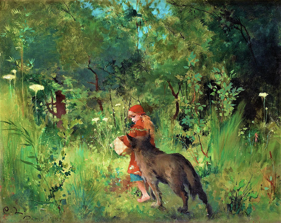Carl Larsson Painting - Little Red Riding Hood and the Wolf in the forest - Digital Remastered Edition by Carl Larsson