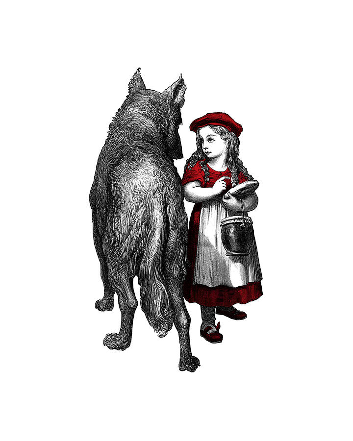 Fantasy Digital Art - Little Red Riding Hood and the Wolf by Madame Memento
