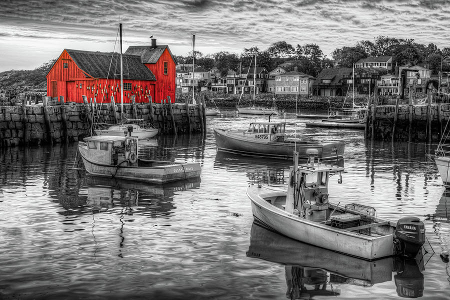 Little Red Rockport Fishing Shack - Motif #1 Selective Color Photograph by Gregory Ballos