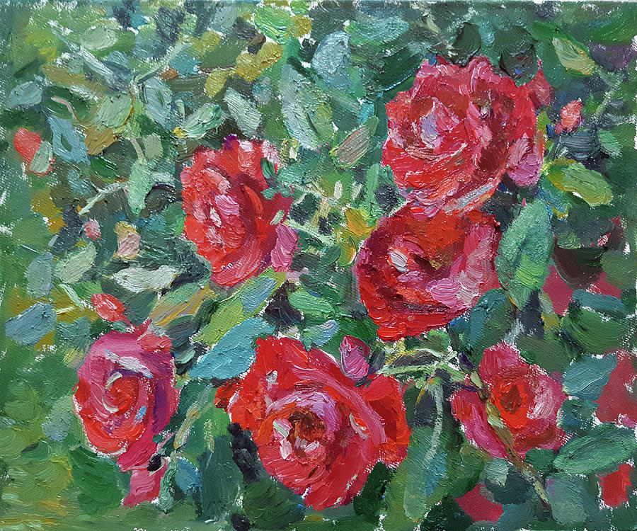 Little red roses Painting by Juliya Zhukova