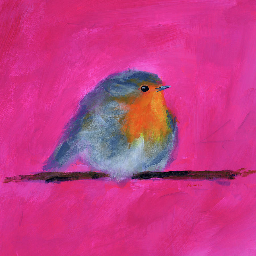 Little Robin two Painting by Karen Kaspar