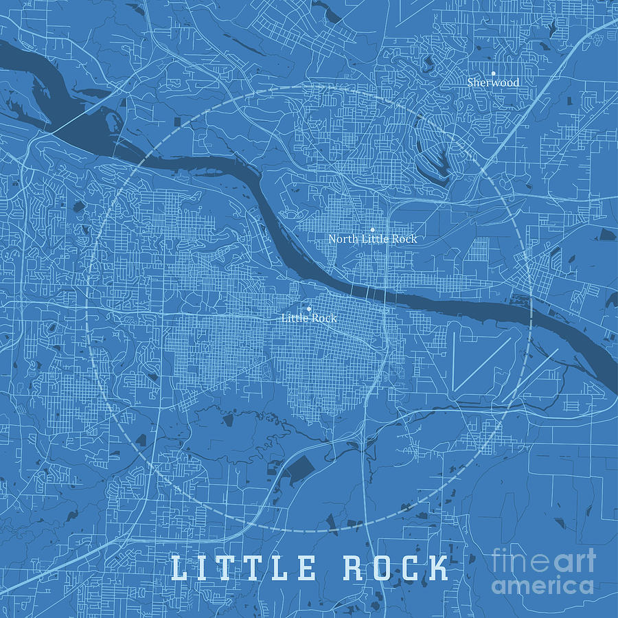 Little Rock AR City Vector Road Map Blue Text Digital Art by Frank ...