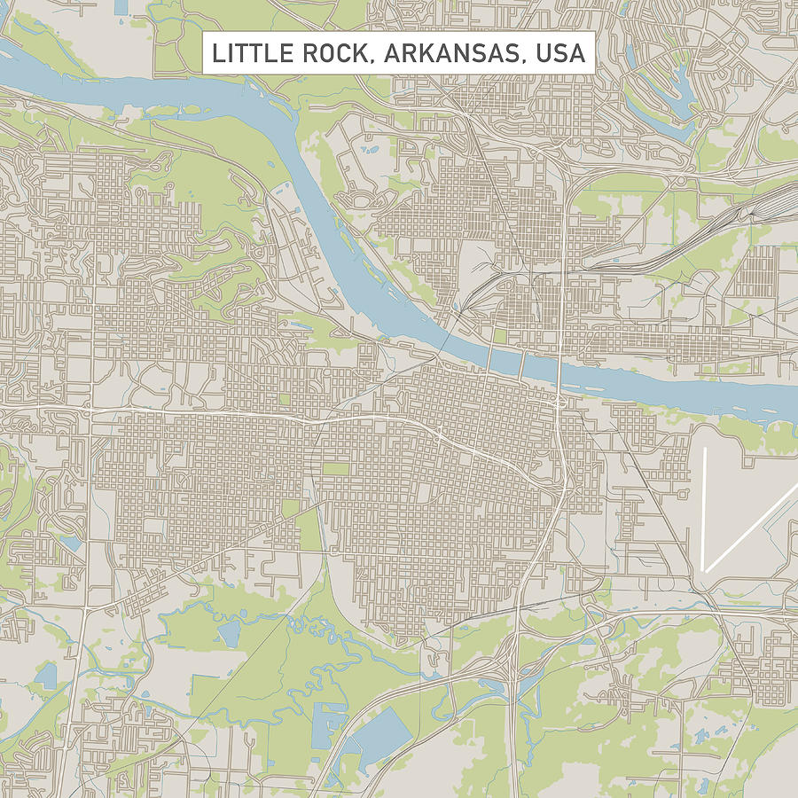 Little Rock Arkansas US City Street Map Drawing by FrankRamspott