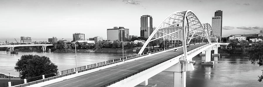 Little Rock Panoramic Skyline Beyond The Broadway Bridge - Black And White Photograph by Gregory Ballos