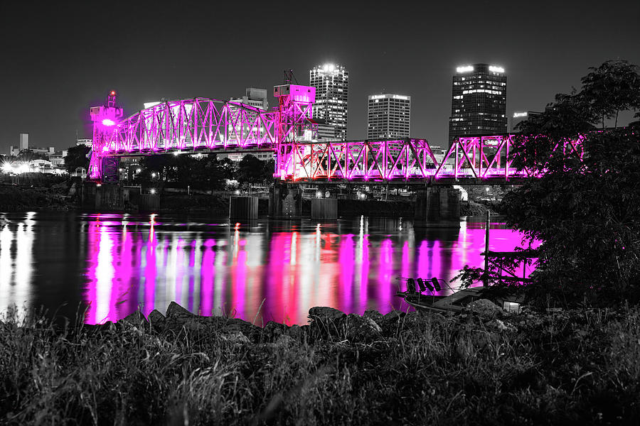 Little Rocks Junction Bridge Nocturnal Radiance - Selective Coloring Photograph